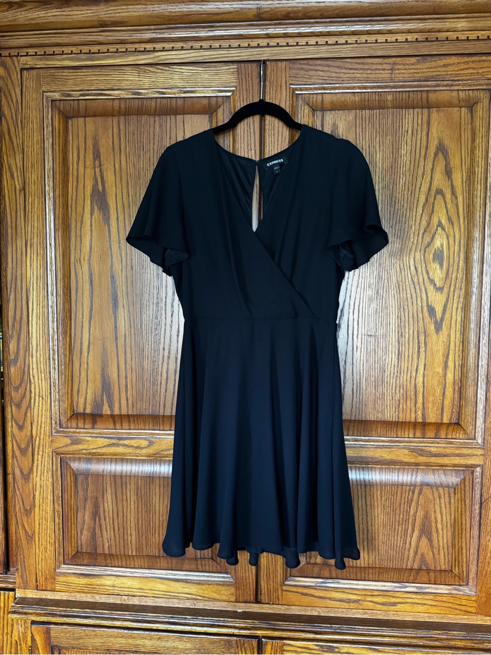 Express Black Flutter Sleeve Wrap-Style Mini Dress